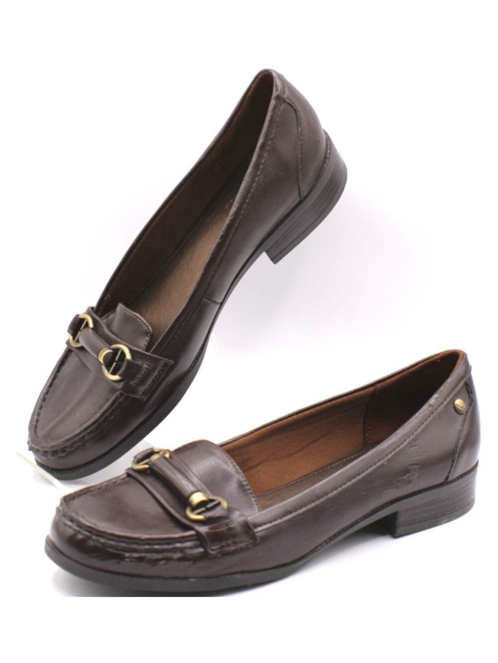 LifeStride Kissed Flat Leather Loafers Women 9M Dark Brown Gold Hardware Comfort